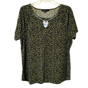 Adrienne Vittandini Shirt Women Size XL Green and Black NWT Silver Chain Detail